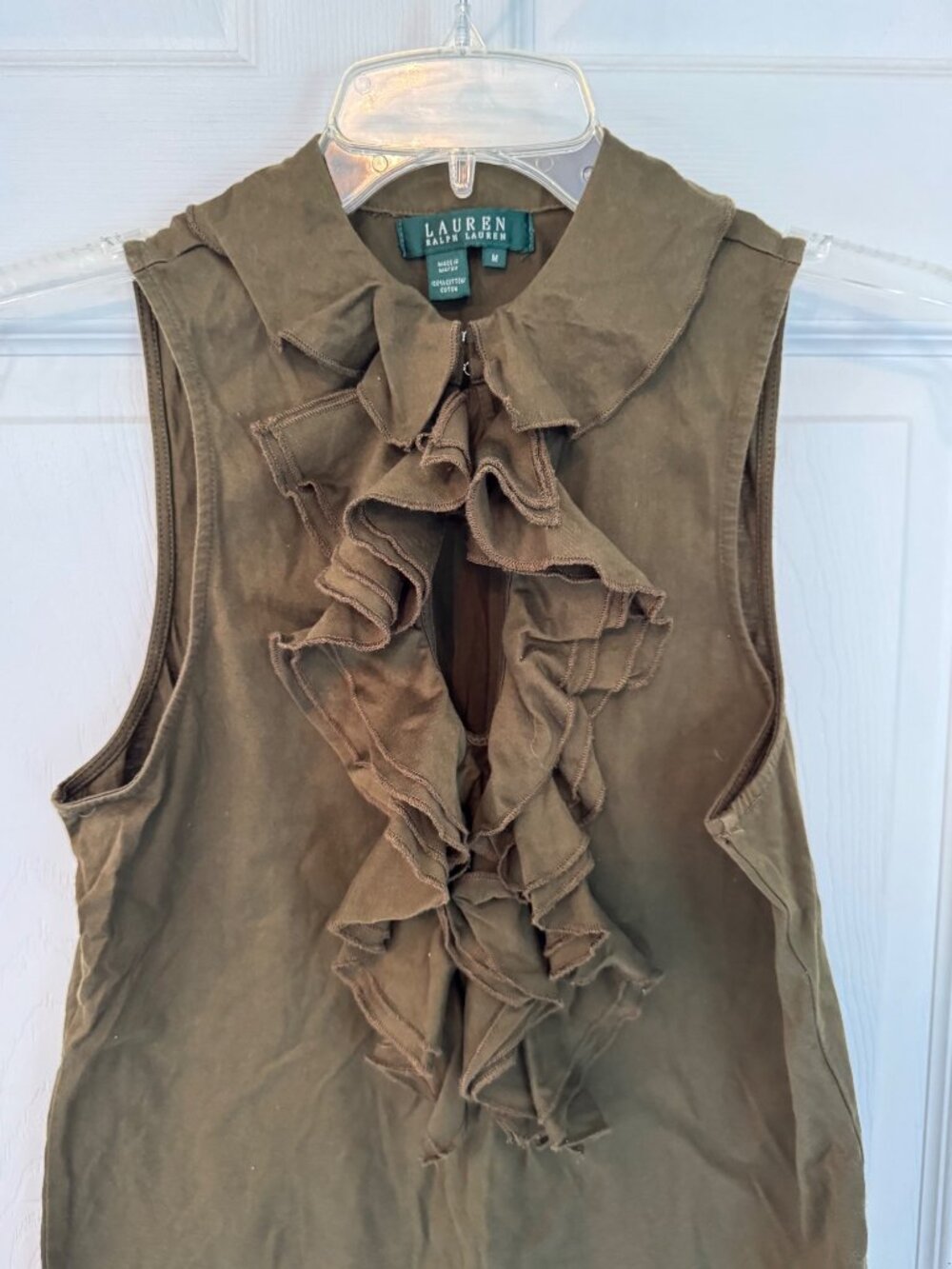 Lauren Ralph Lauren Green Ruffled Sleeveless Blouse Size Medium - Picture 5 of 9